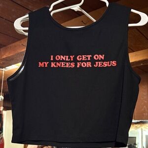 SHEIN Black Crop Top with Red Text